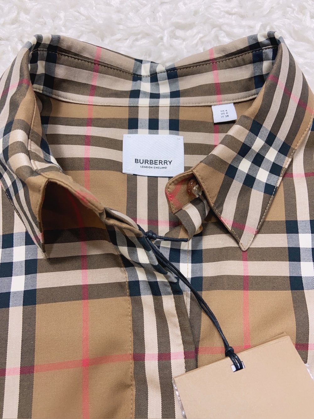NWT Burberry Ivery Classic Check Plaid Cotton Shirt Size US4 - Picture 6 of 10
